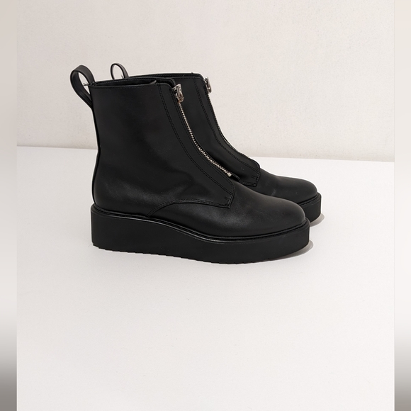 Black platform zip boots wedge H&M women's 8 - Picture 4 of 8